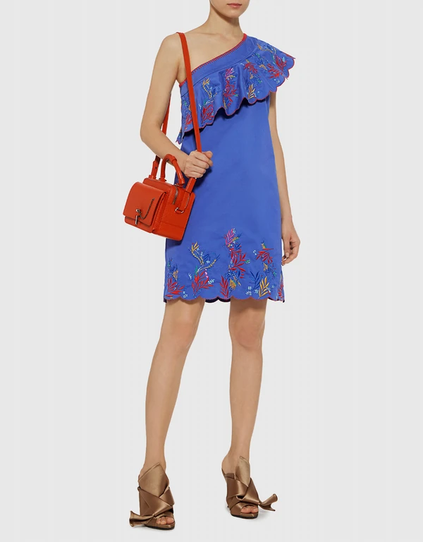 Saloni Esme Ruffle One-Shoulder Embroidered Mini Dress