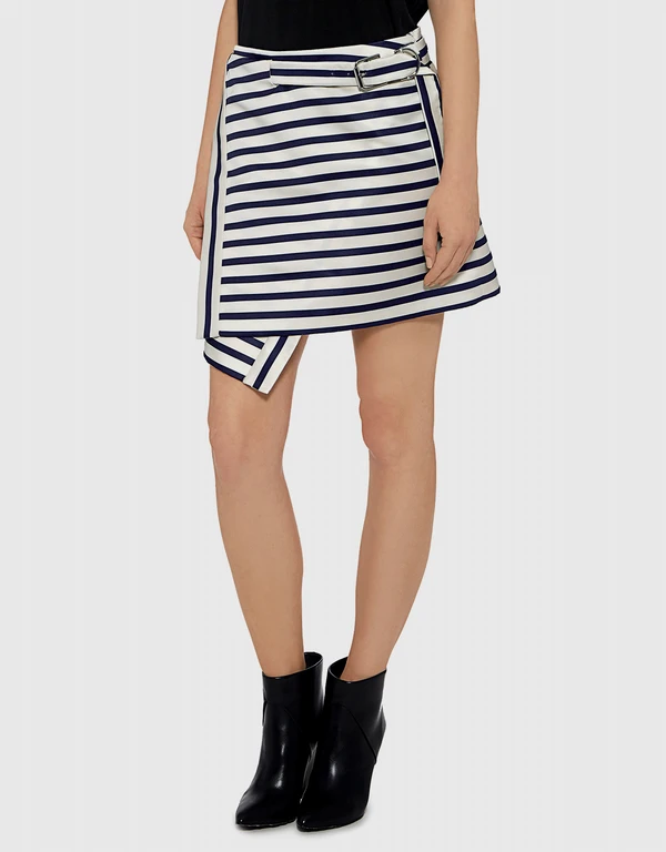 Carven Flic Flac Stripe Buckled Mini Skirt