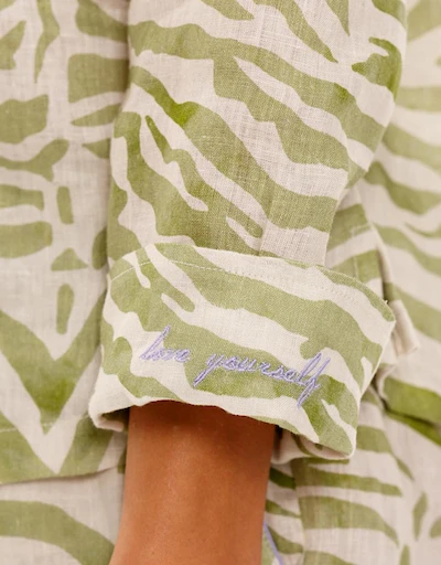 Vera Long Sleeve Pajama Set-Olive Zebra