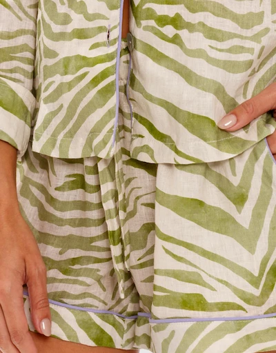 Vera Long Sleeve Pajama Set-Olive Zebra