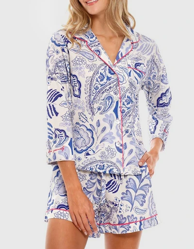 Vera Long Sleeve Pajama Set-Persian Blue