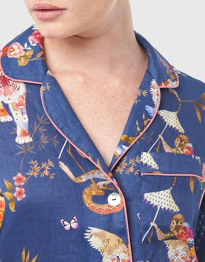 Vera Long Sleeve Pajama Set-Secret Garden Blue