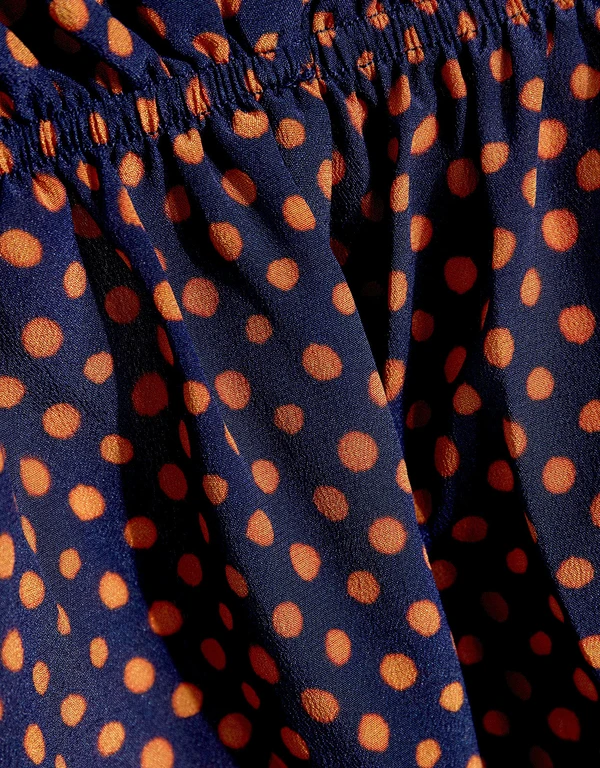 Saloni Grace Off Shoulder Polka-dots Ruffled Midi Dress