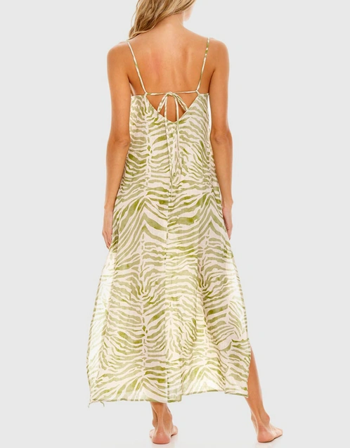 Frida Printed Maxi Slip Dress-Olive Zebra