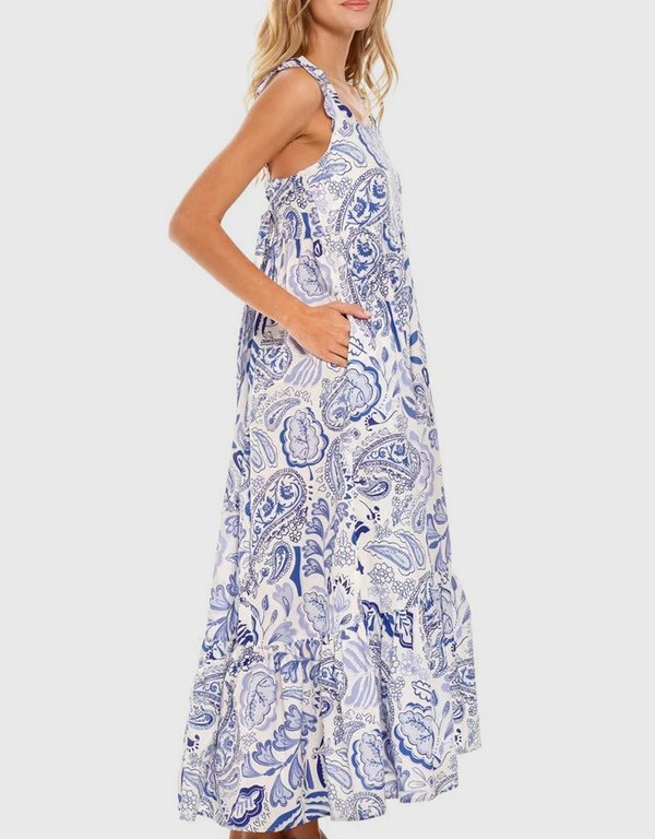 The Lazy Poet Mika Printed Maxi Dress-Persian Blue