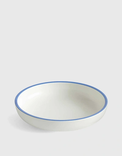 Sobremesa Large Serving Bowl-White With Blue Rim