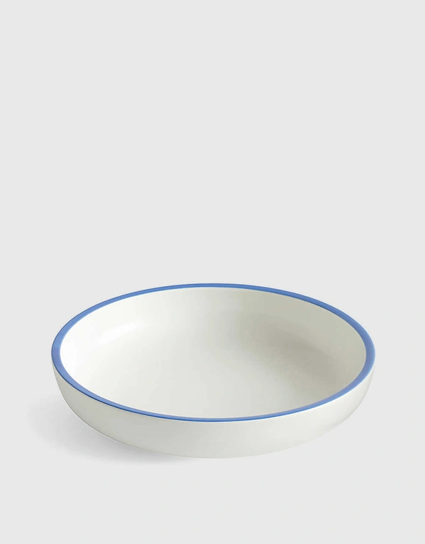HAY Sobremesa Large Serving Bowl-White With Blue Rim