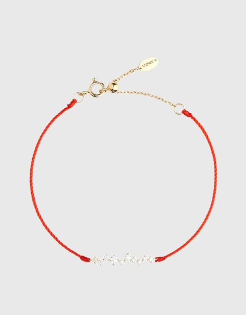 Scintilla Deca Ray 18ct Yellow Gold and Red Cord Bracelet 