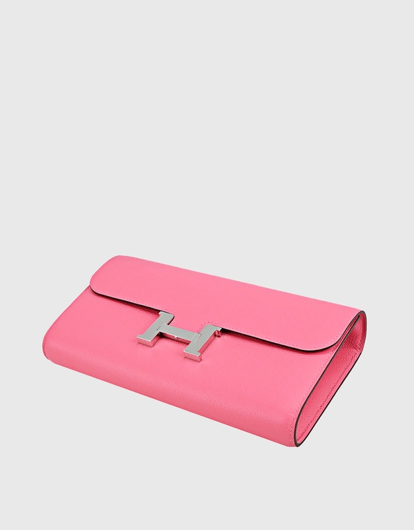 Hermès Constance To Go Evercolor Swift Leather Long Wallet-Rose Azalee Silver Hardware