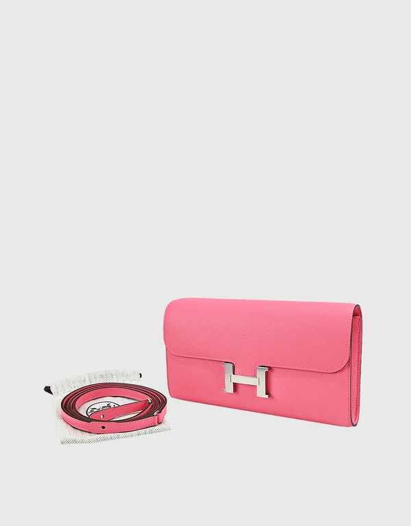 Hermès Constance To Go Evercolor Swift Leather Long Wallet-Rose Azalee Silver Hardware