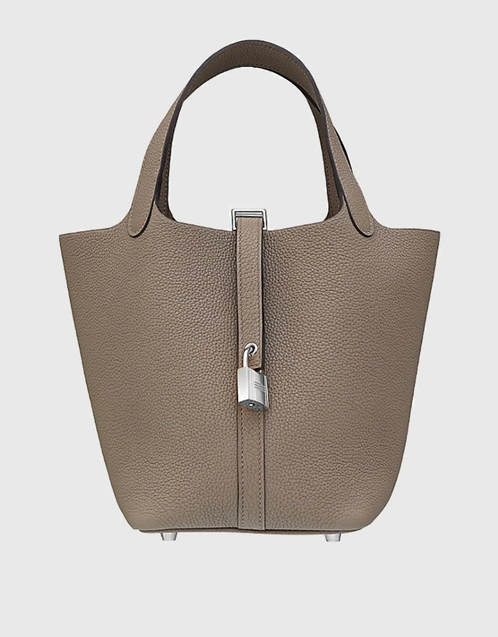 Hermès Hermès Picotin Lock 18 Taurillon Clemence Leather Bucket Bag-Etoupe  Silver Hardware (Top Handle)