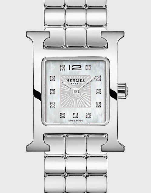 Hermès Heure H 21mm Steel Quartz Diamond-set Watch-Silver