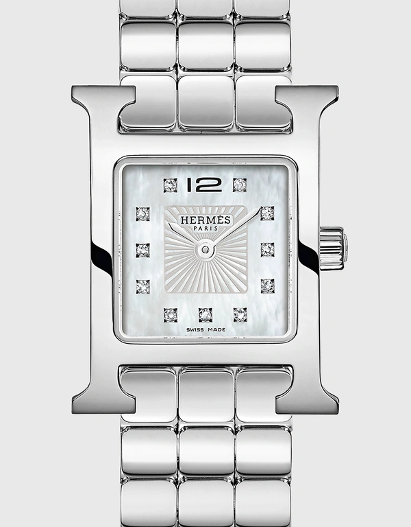 Hermès Hermès Heure H 21mm Steel Quartz Diamond-set Watch-Silver