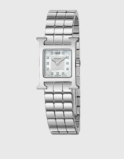 Hermès Heure H 21mm Steel Quartz Diamond-set Watch-Silver