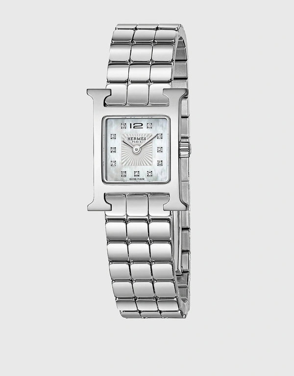 Hermès Hermès Heure H 21mm Steel Quartz Diamond-set Watch-Silver