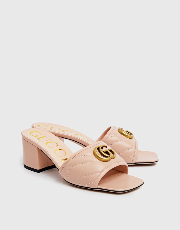Gucci Women's Double G Leather Mid-heel Slide Sandal