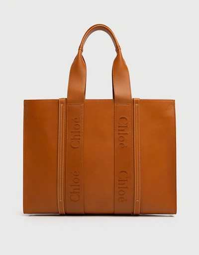 Woody Large Smooth Calfskin Leather Tote Bag