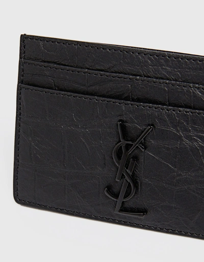 Tonal Logo Grained Leather Card Holder