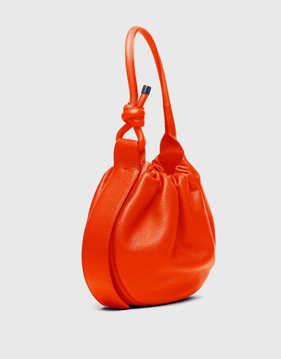 Ina Medium Handcrafted Pebble Leather Bucket Bag-Poopy