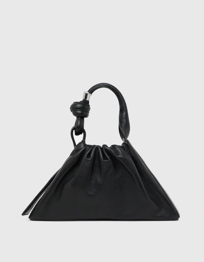 Tina Mini Baguette Nappa Leather Ruched Bag-Black