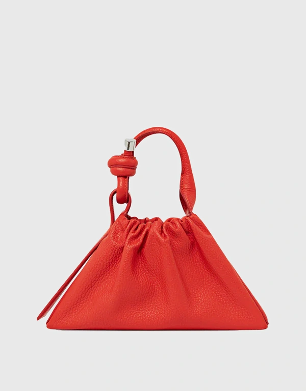 Behno Tina Mini Baguette Pebble Leather Ruched Bag-Poppy