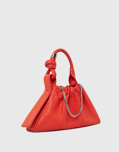 Tina Mini Baguette Pebble Leather Ruched Bag-Poppy