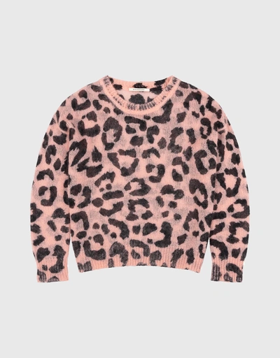 Leopard Mohair Boxy Sweater-Pink Icing 