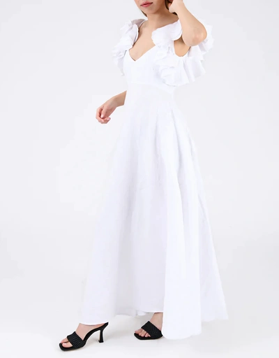 Essen Ruffled Shoulder Maxi Dress-White