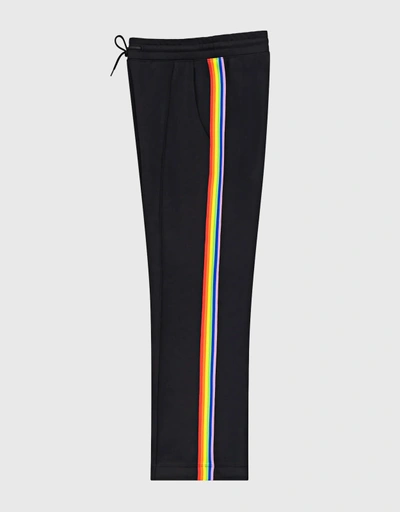 彩虹羅紋條紋復古運動褲-Rainbow Black