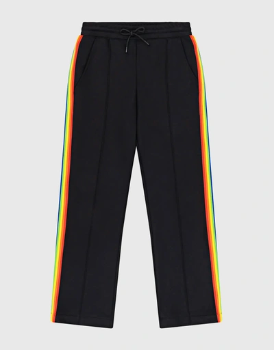 彩虹羅紋條紋復古運動褲-Rainbow Black