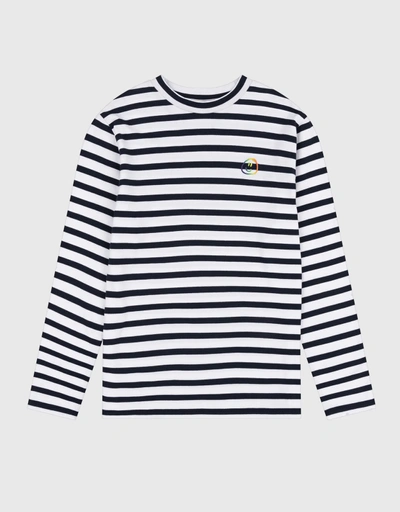 Rainbow Smiley Long Sleeve T-Shirt-Classic Breton Stripe