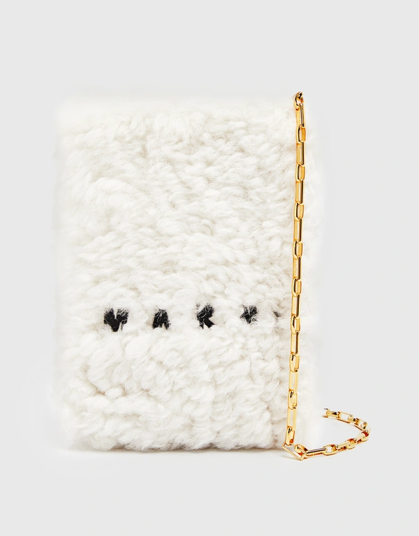 Marni Museo Nano Pochette Lamb Fur Logo Embroidery Crossbody Bag