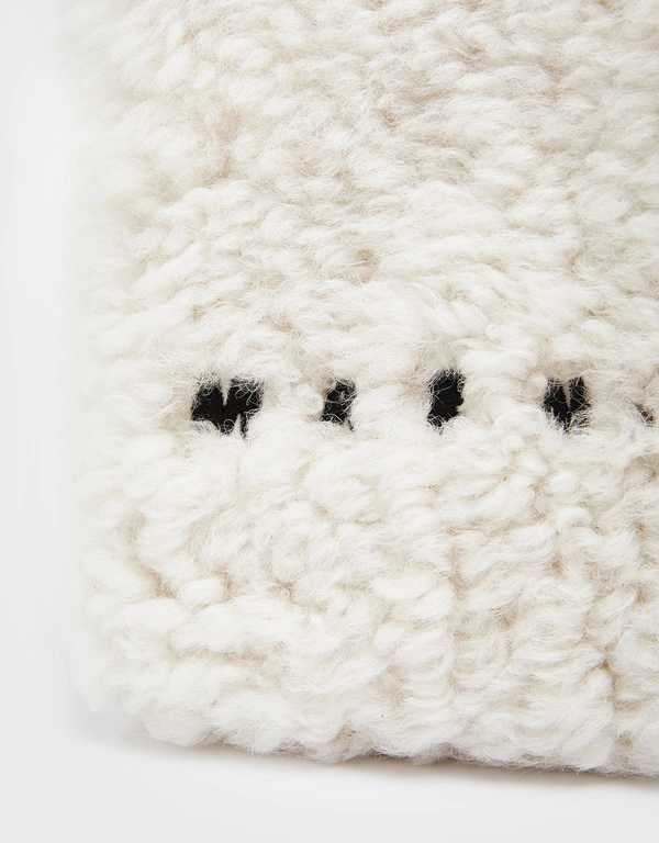 Marni Museo Nano Pochette 羔羊毛皮徽標刺繡斜挎包