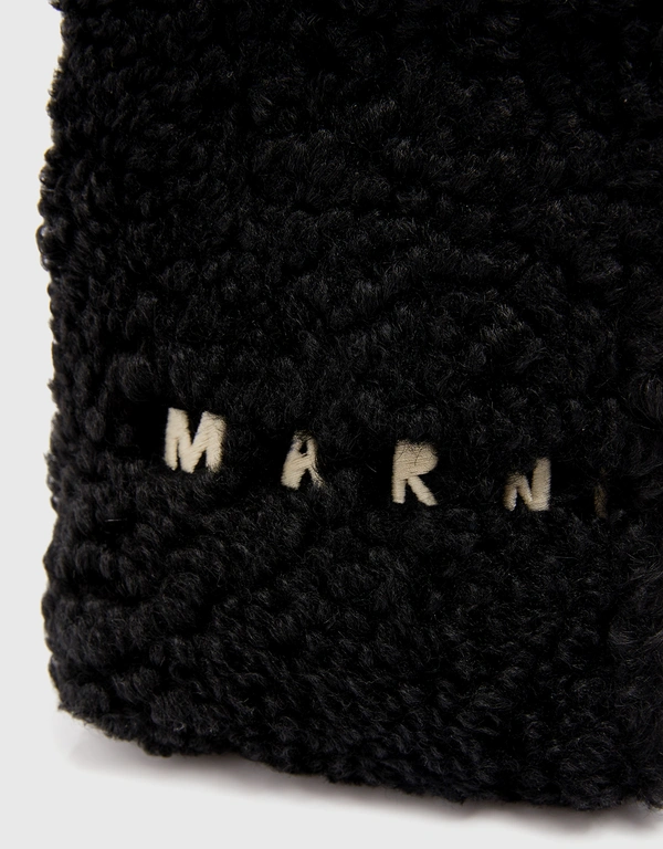 Museo Nano Pochette Lamb Fur Logo Embroidery Crossbody  Bag