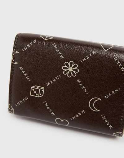Marni Logo Calfskin Tri-fold Wallet-Brown
