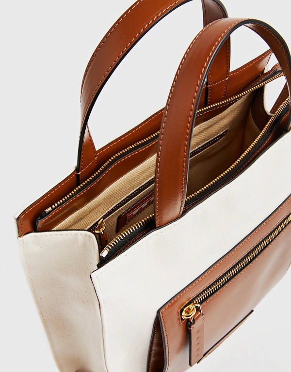 Marni Marni  Canvas And Leather Tote Bag - Beige And Brown