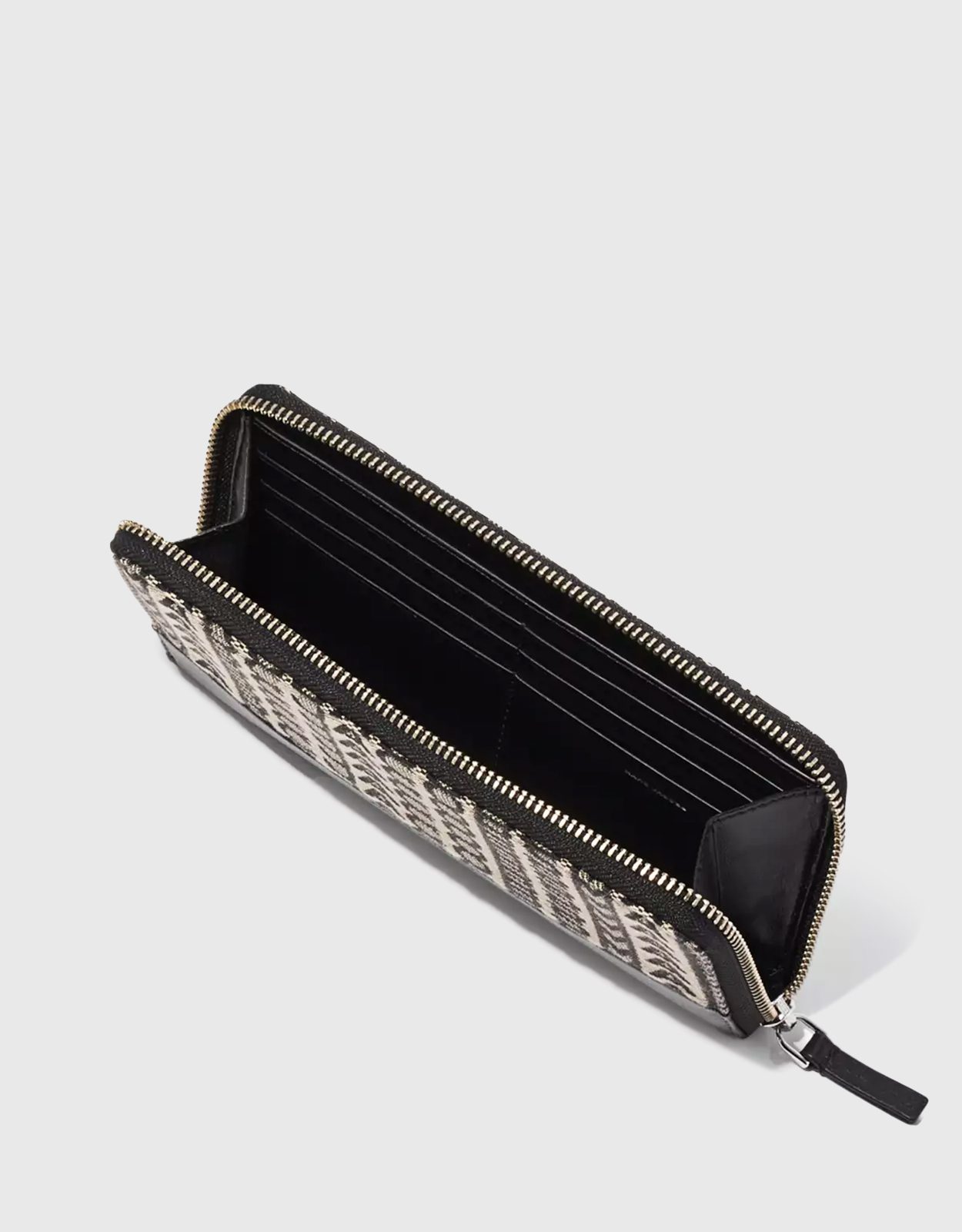 Zipped Long Wallet Beige and Black Dior Oblique Jacquard