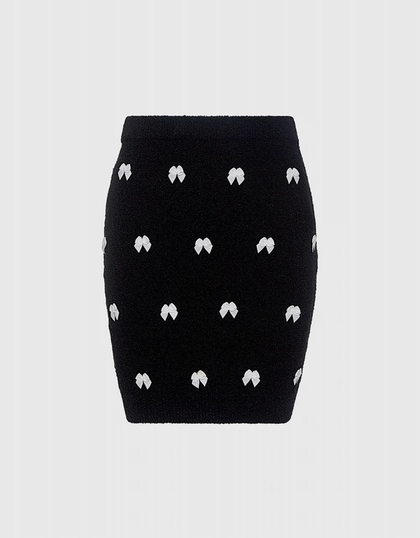 Boutique Moschino All-Over Bow Ties Mini Knit Skirt
