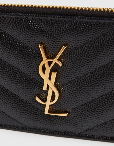 Cassandre Saint Laurent Grain Embossed Calfskin Leather Matelassé Zipped Card Case