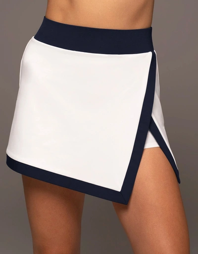 Rival Tennis Skirt with Shorts-White/ Deep Sea Navy
