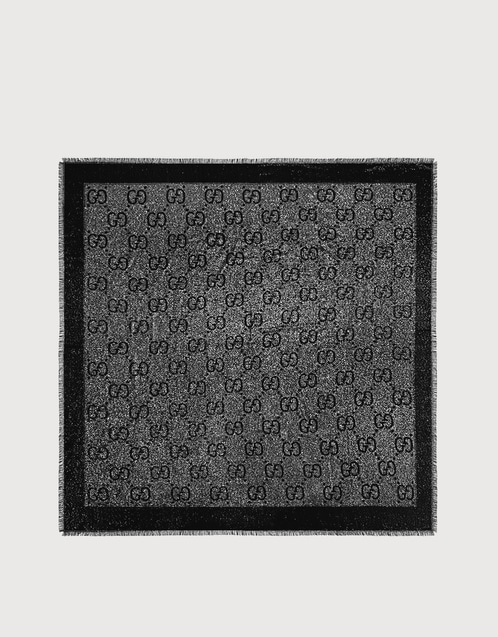 Gucci GG Lamé Black Metallic Silver Jacquard Shawl (Scarves,Printed Scarves)  IFCHIC.COM