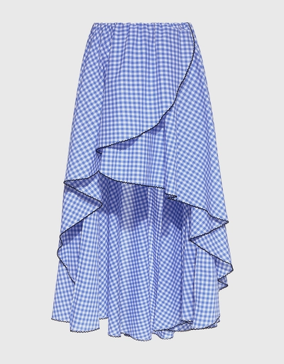 Adelle Asymmetric Gingham Ruffled Wrap Mini Skirt