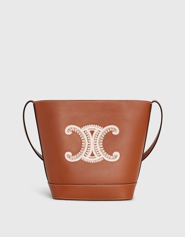 Celine Cuir Triomphe Small Smooth Calfskin With Triomphe Embroidery Bucket Bag
