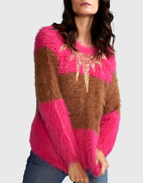 Fuzzy Stripe Sequin Sweater