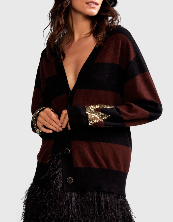Cynthia Rowley Stripe Sequin Embellished Cardigan
