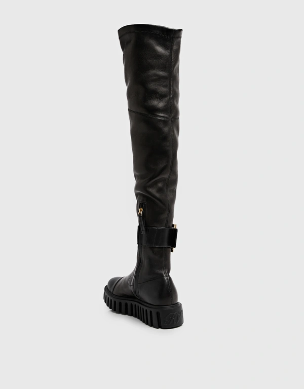 Viv' Go-Thick 柔軟皮革金屬飾扣彈性過膝長靴