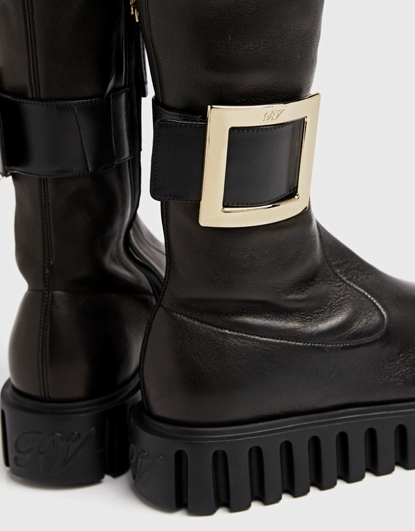 Viv' Go-Thick 柔軟皮革金屬飾扣彈性過膝長靴