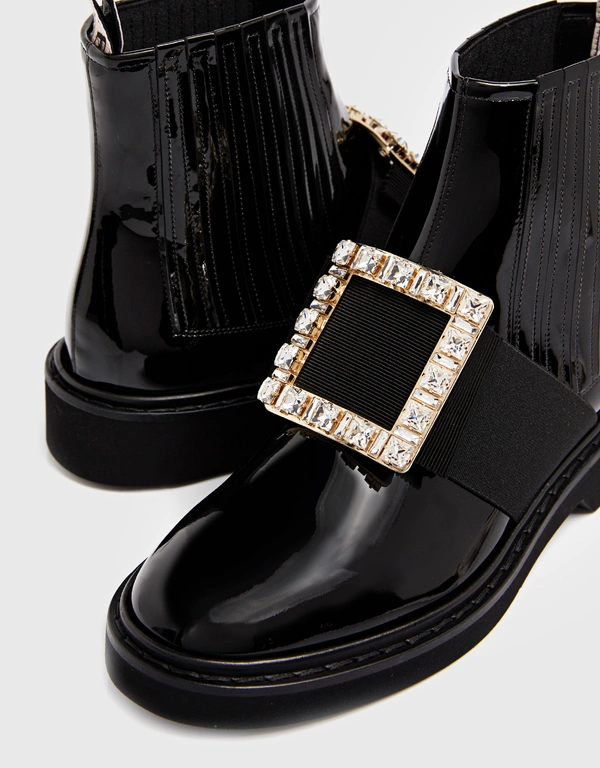 Viv' Rangers Patent Leather Strass Buckle Chelsea Ankle Booties