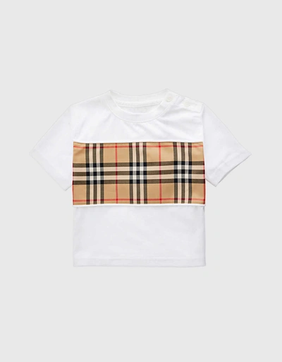 Vintage Check Panel Cotton T-shirt  6-24M