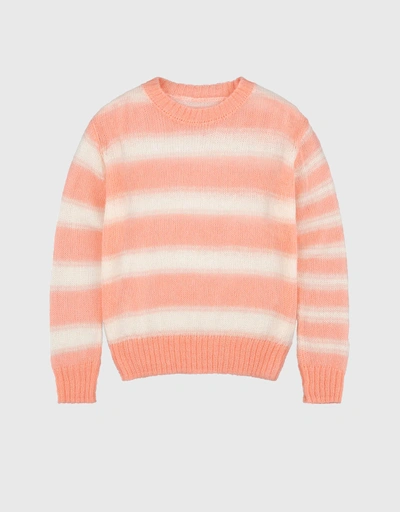 條紋馬海毛混紡直筒針織毛衣-Pink/Ecru
